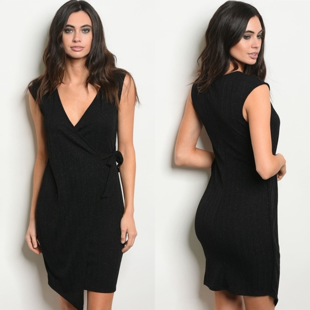 Black glitter wrap dress
